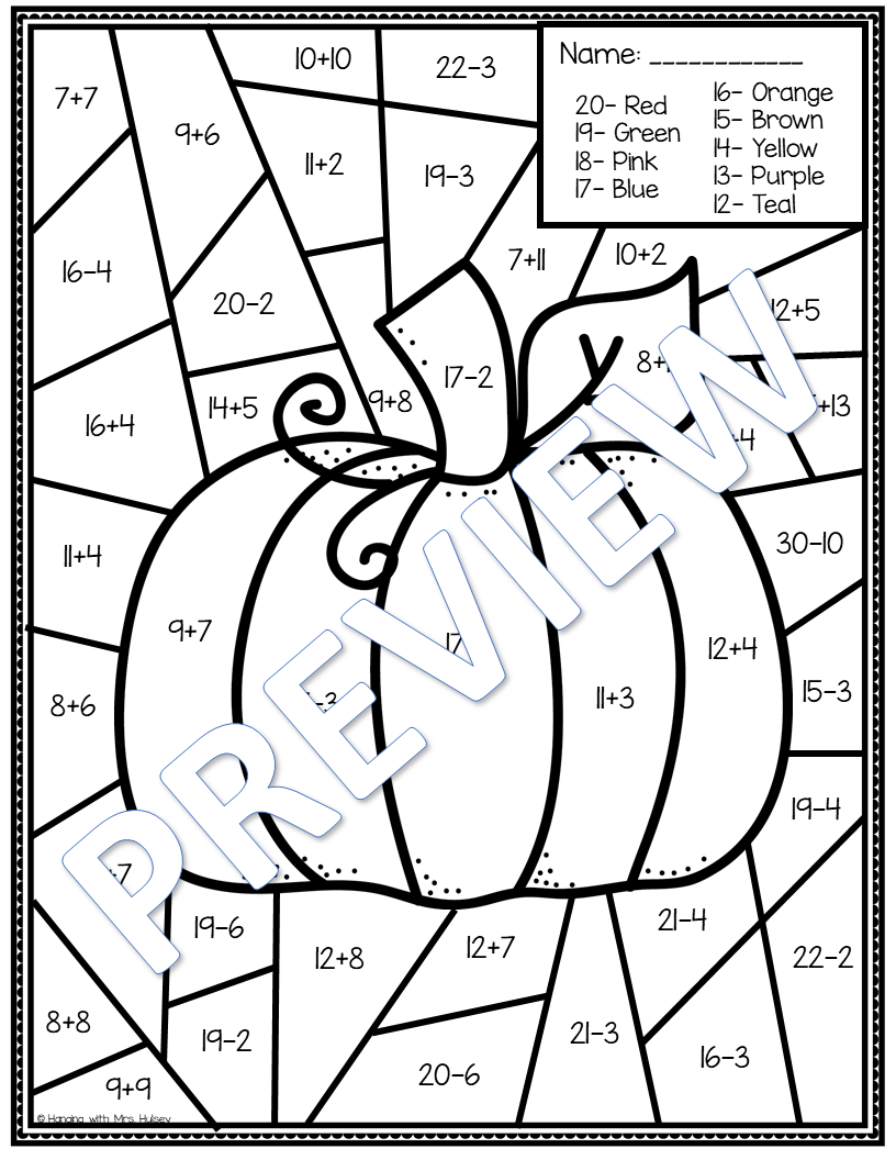 Fall Color By Number Addition And Subtraction My WordPress