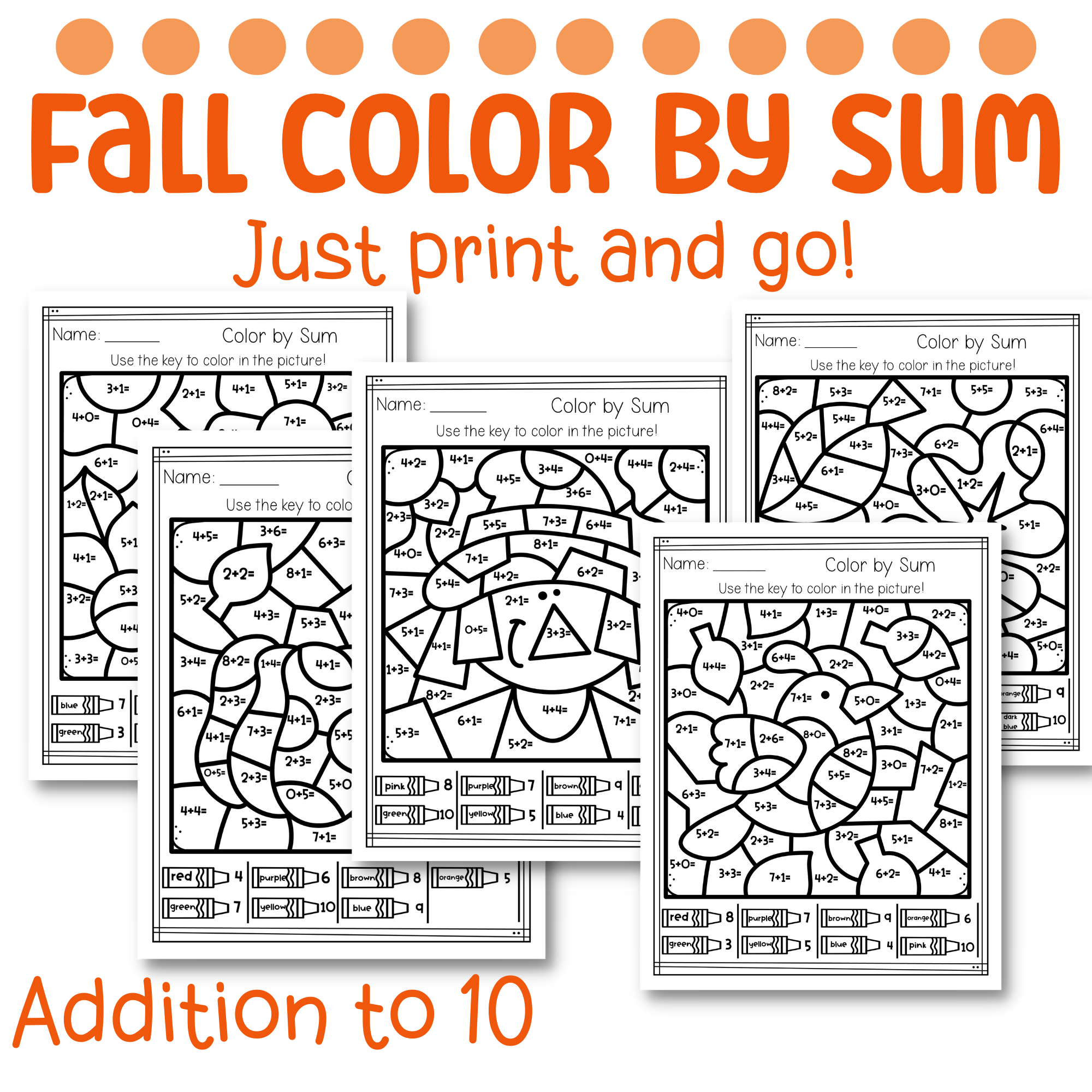 addition color by number fall