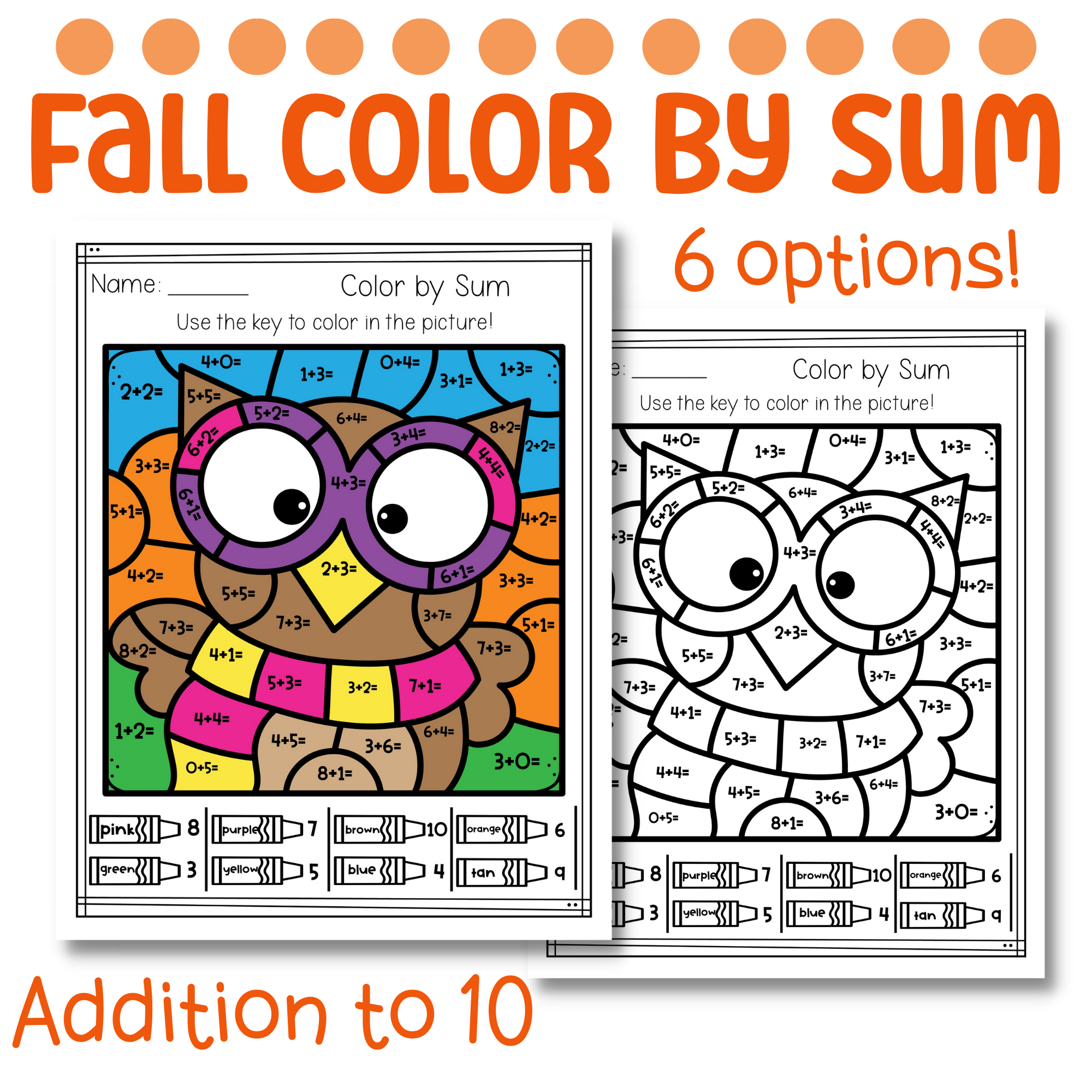 Fall Color By Number Color By Sum Addition To 10 Color By Code Classful