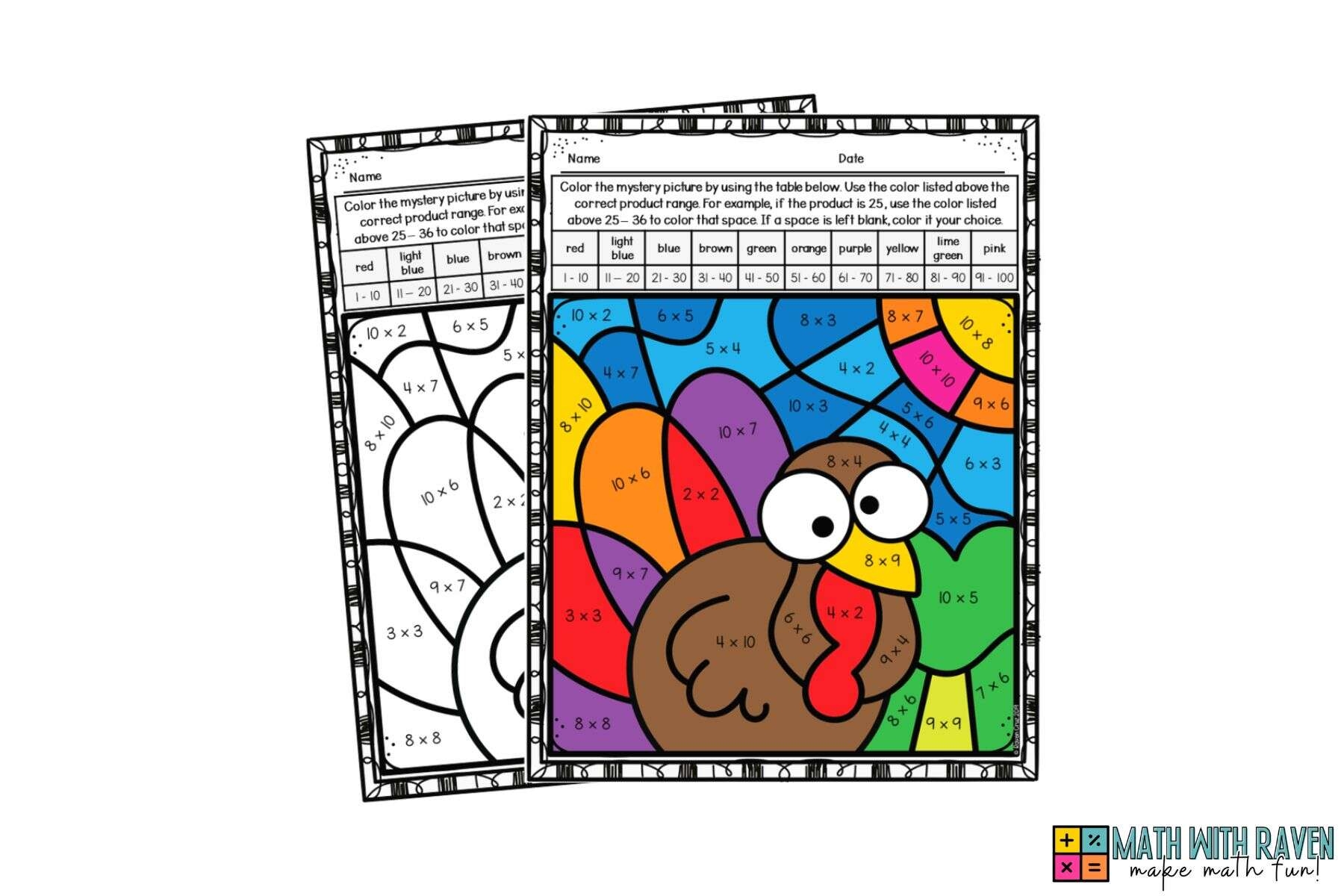 fall color by number multiplication fall color by number multiplication