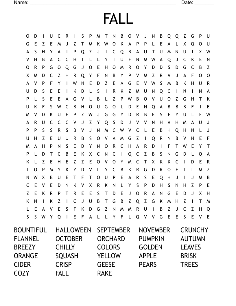 fall word search puzzle