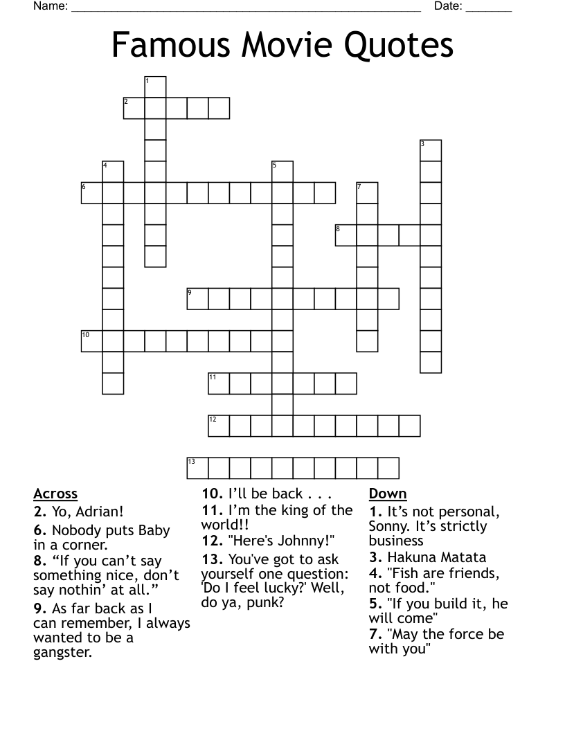 Famous Movie Quotes Crossword WordMint