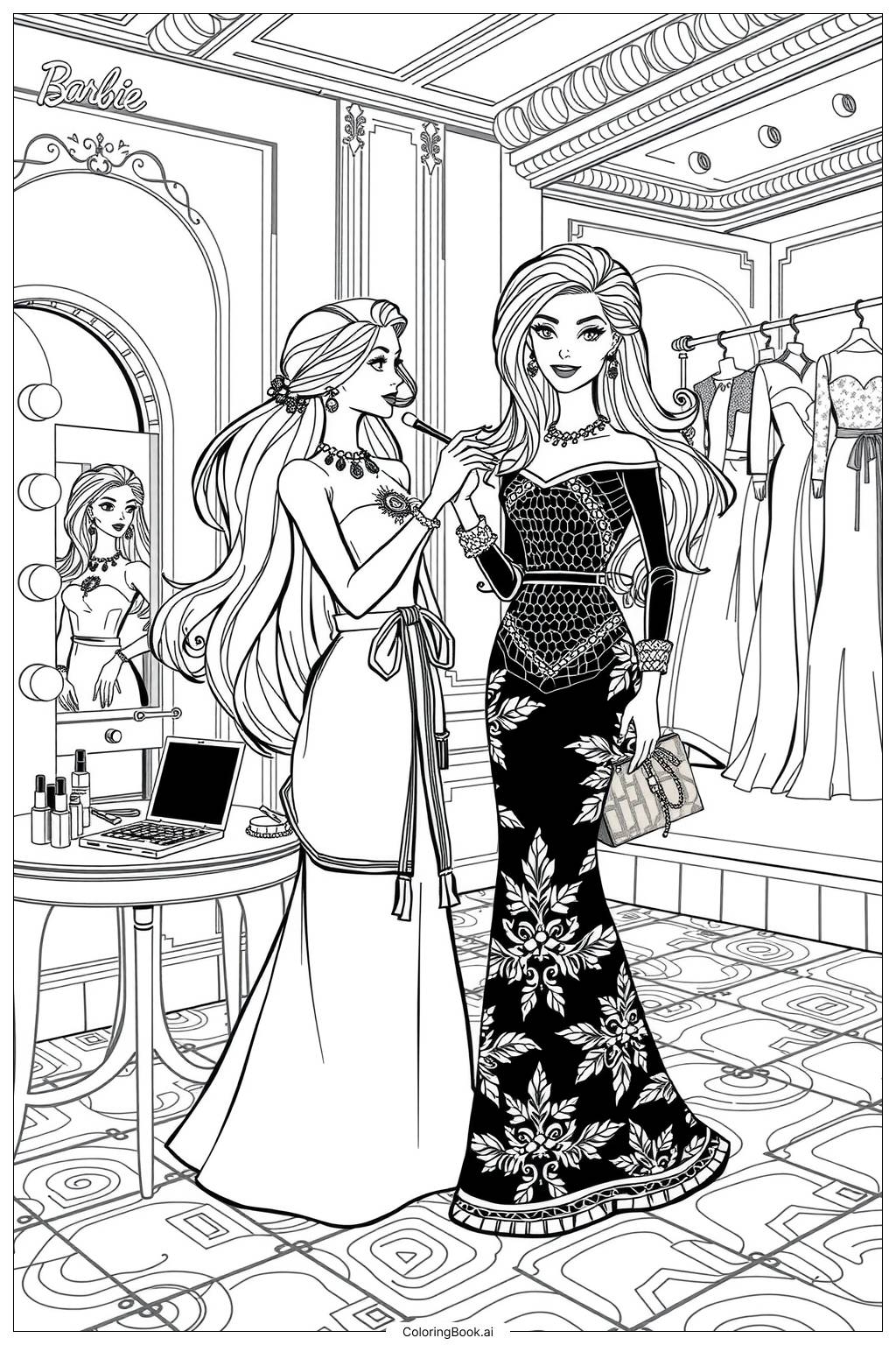 Fashion Dress Coloring Pages For Adults Printable Fashion Barbie Coloring Pages Barbie Dress Coloring