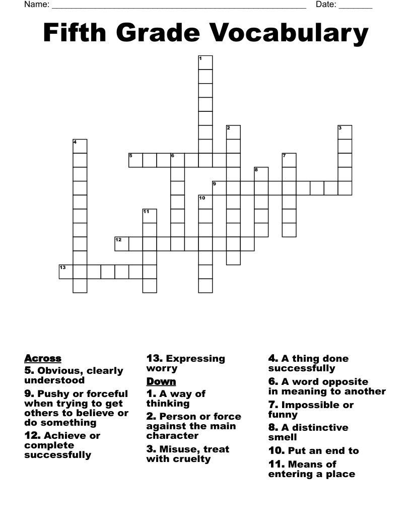 Fifth Grade Vocabulary Crossword WordMint Fifth Grade Vocabulary Crossword WordMint