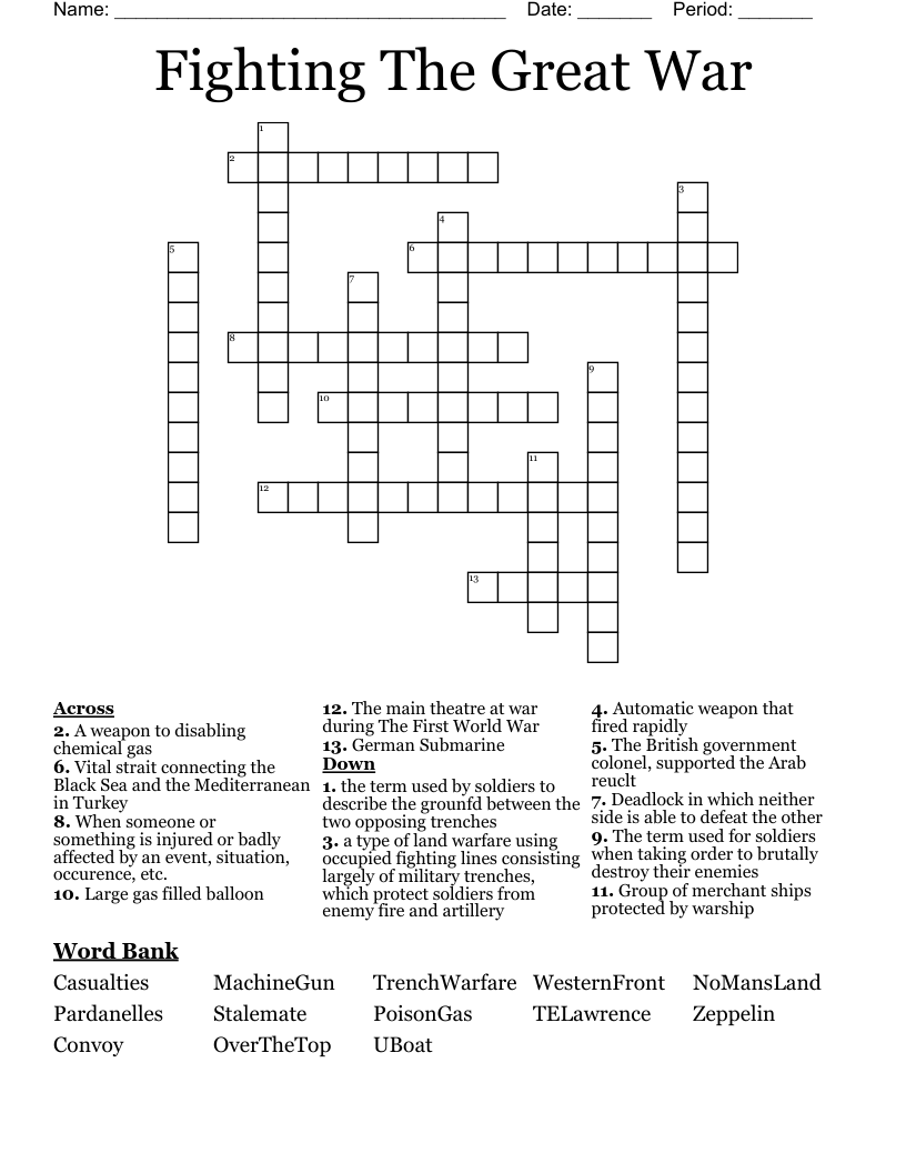 Fighting The Great War Crossword WordMint Fighting The Great War Crossword WordMint