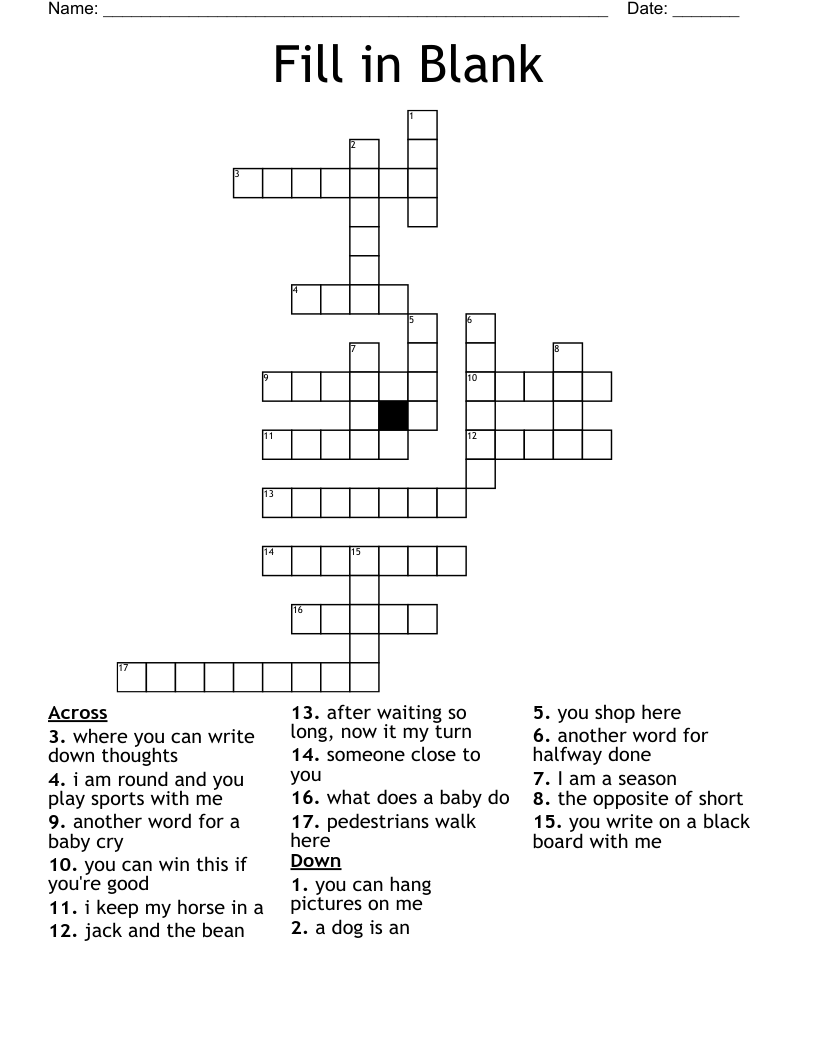 Fill In Blank Crossword WordMint