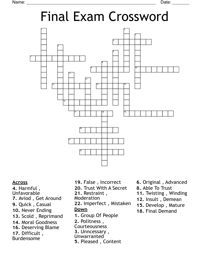 Final Exam Crossword WordMint Final Exam Crossword WordMint