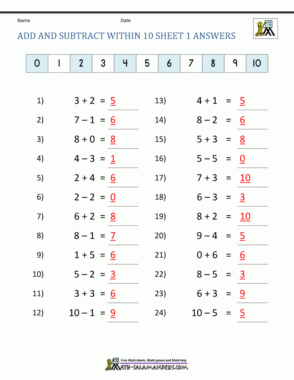 addition and subtraction facts addition and subtraction facts