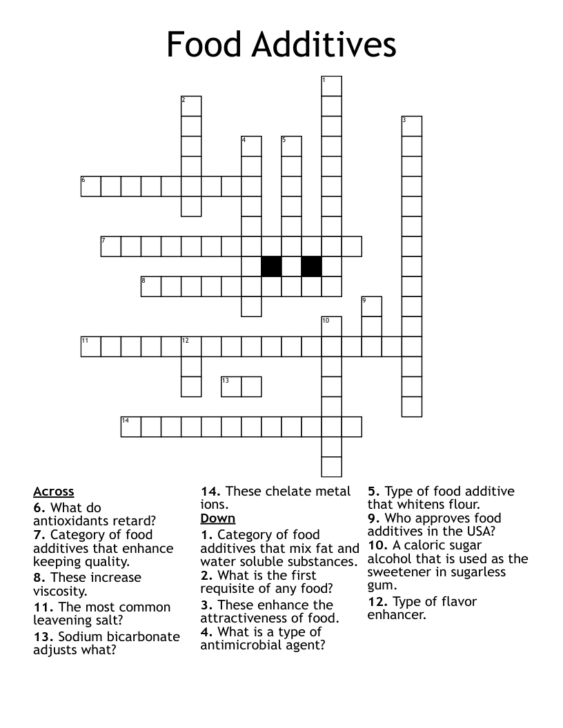 Food Additives Crossword WordMint