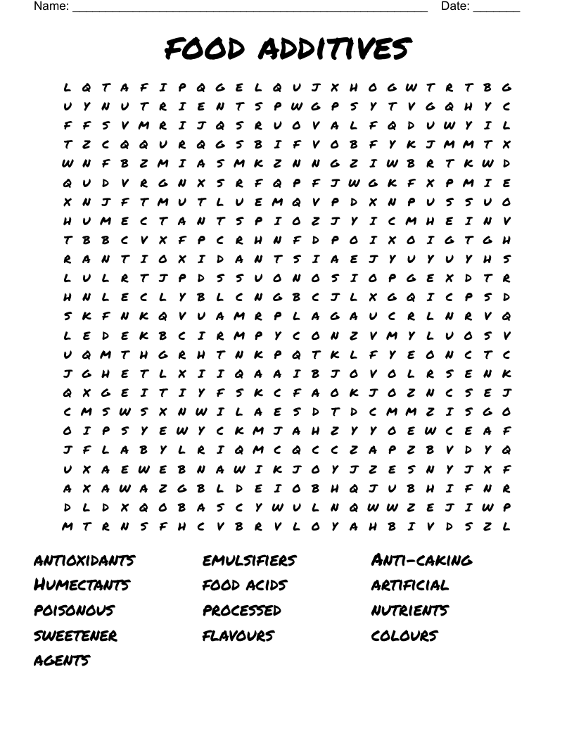 Food Additives Word Search WordMint