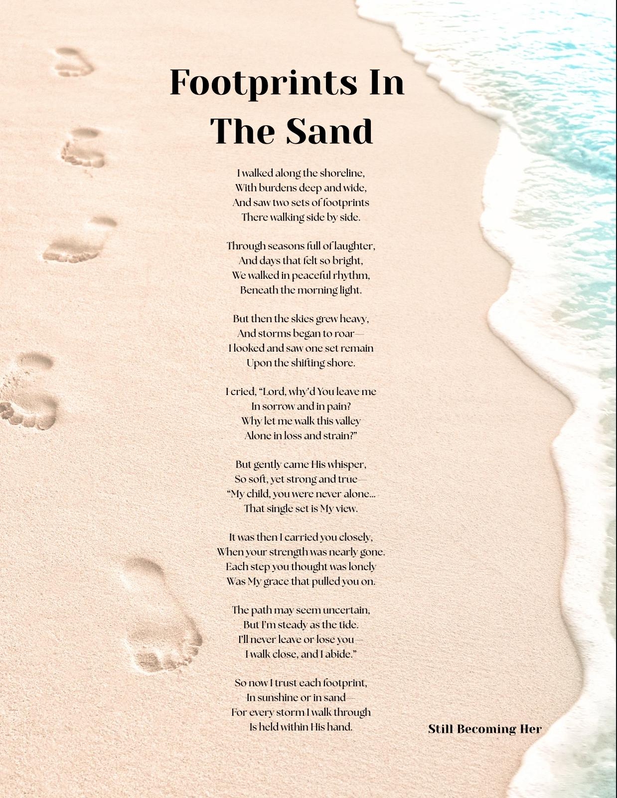 Footprints In The Sand Poem Print Christian Inspirational Beach Decor PDF Download 8 5x11 Etsy