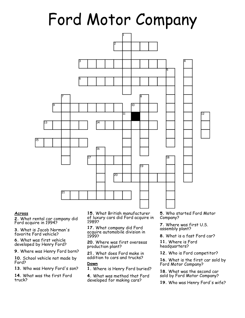 Ford Motor Company Crossword WordMint Ford Motor Company Crossword WordMint