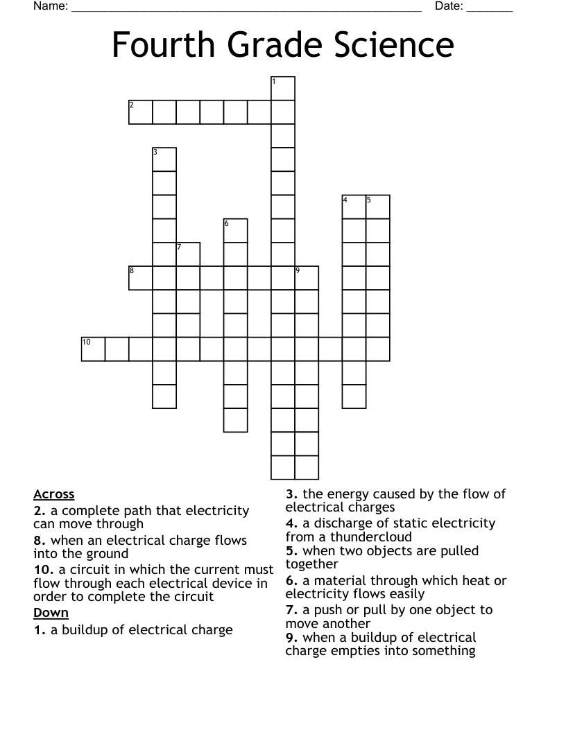 Fourth Grade Science Crossword WordMint