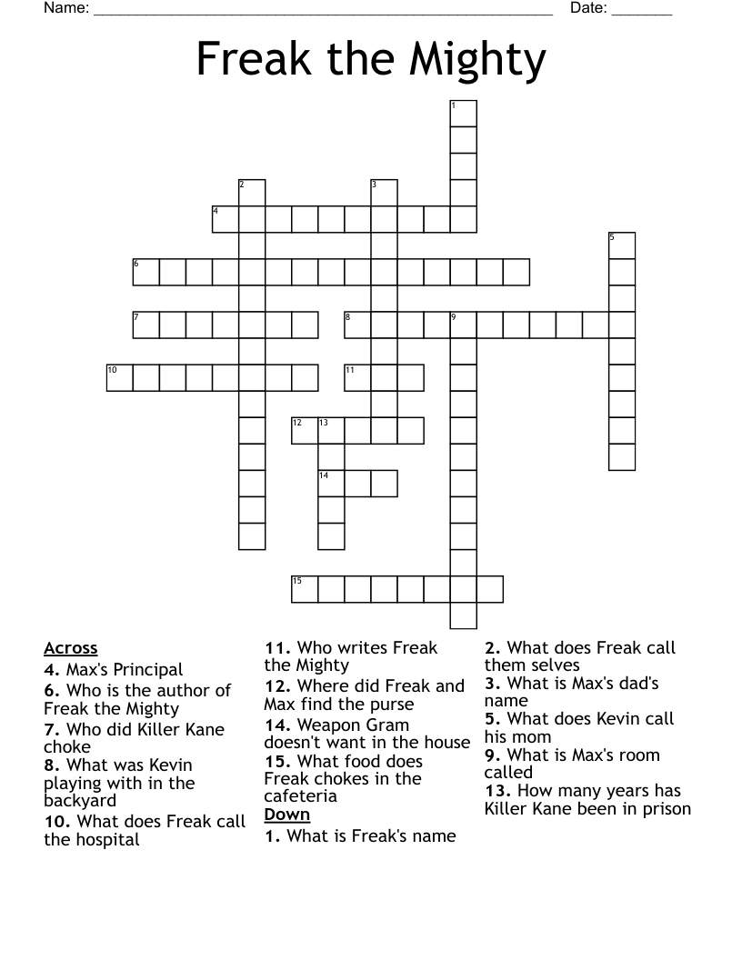 Freak Out Crossword