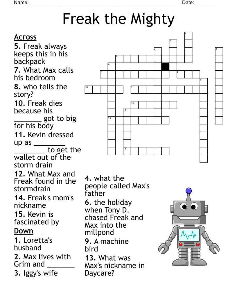 Freak The Mighty Crossword WordMint