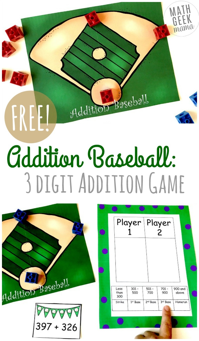 FREE Baseball Addition 3 Digit Addition Game FREE Baseball Addition 3 Digit Addition Game