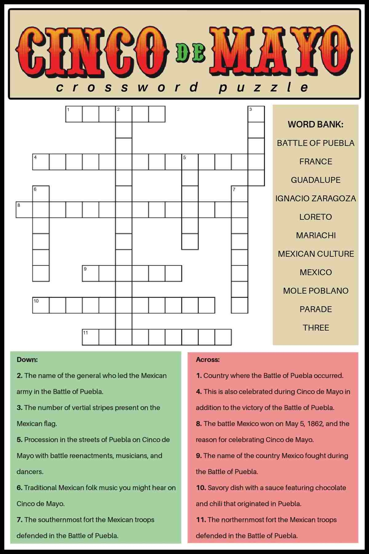 Free Cinco De Mayo Crossword Puzzles 2 Versions With Answers Free Cinco De Mayo Crossword Puzzles 2 Versions With Answers