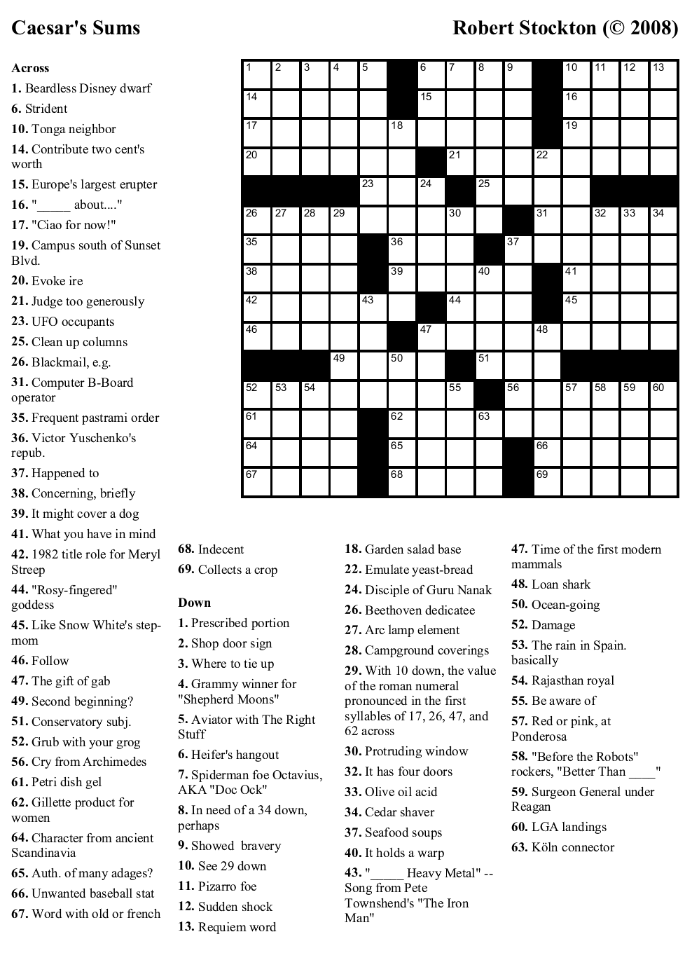 free sunday crosswords to print