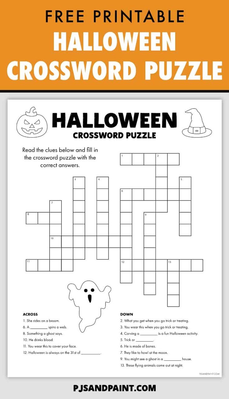 free halloween crossword puzzles printable