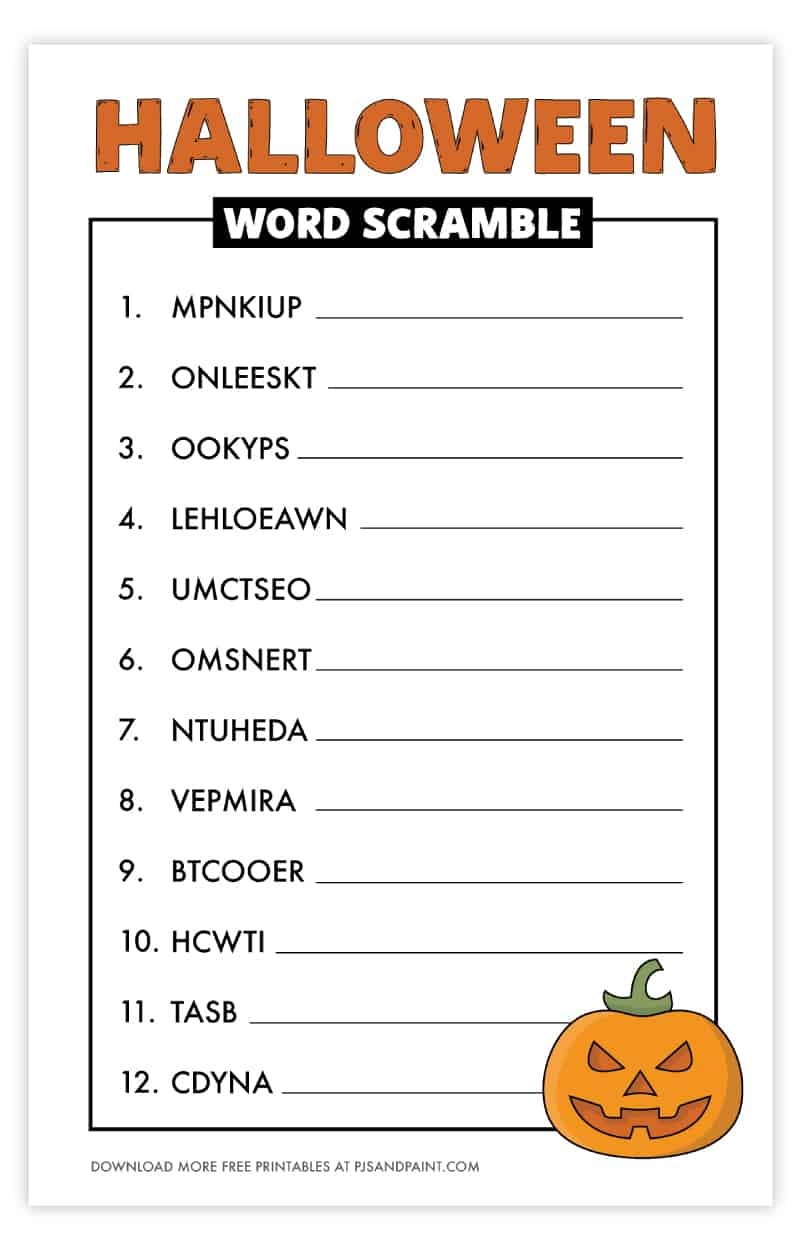 Free Printable Halloween Word Scramble Pjs And Paint