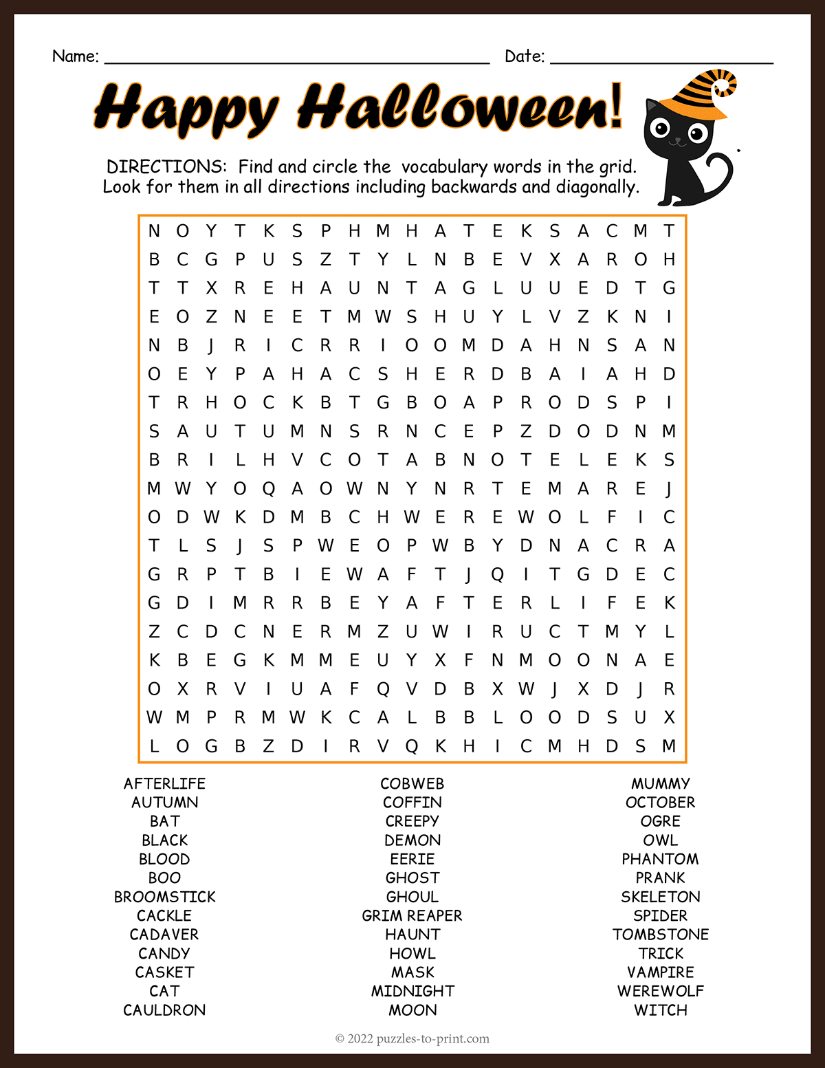 Free Printable Halloween Word Search