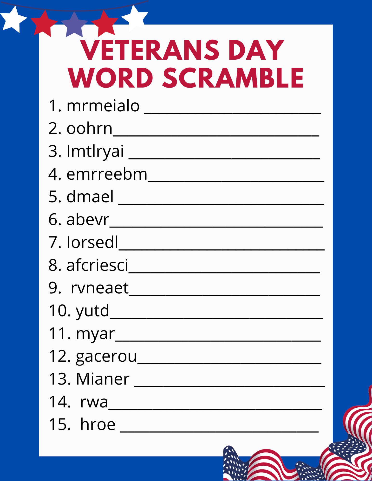 Free Printable Veterans Day Word Scramble Classy Mommy Free Printable Veterans Day Word Scramble Classy Mommy