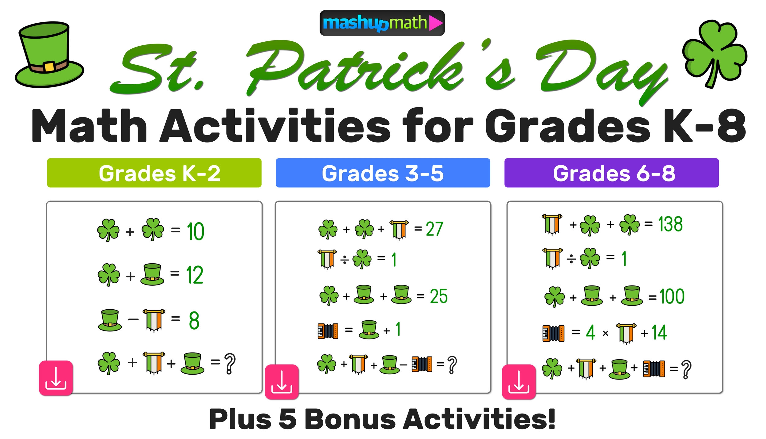 Free St Patrick s Day Math Activities For Grades K 8 Mashup Math Free St Patrick s Day Math Activities For Grades K 8 Mashup Math