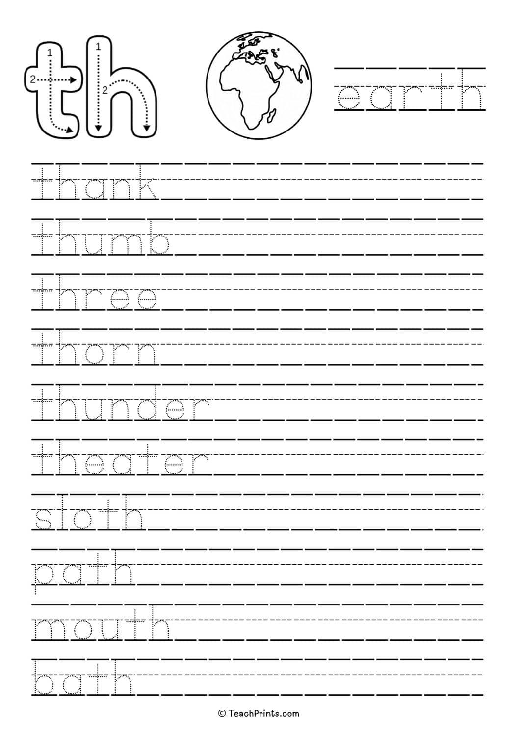 th digraph worksheets kindergarten