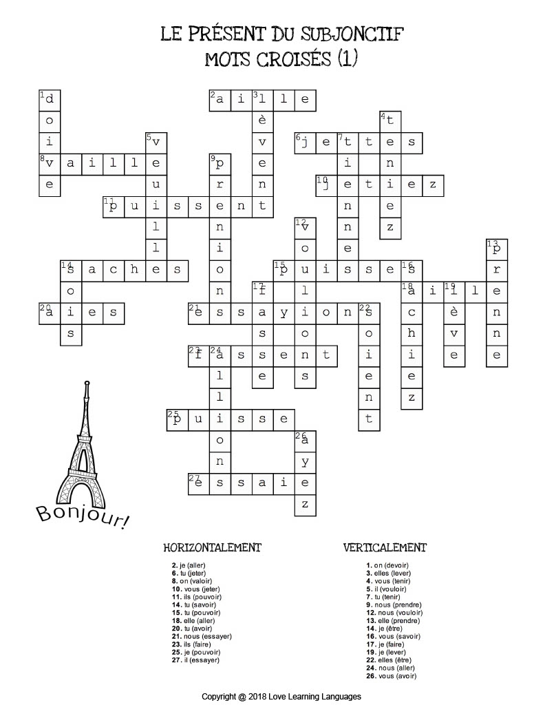 French Present Subjunctive Crossword Puzzles Mots Crois s By Teach Simple French Present Subjunctive Crossword Puzzles Mots Crois s By Teach Simple