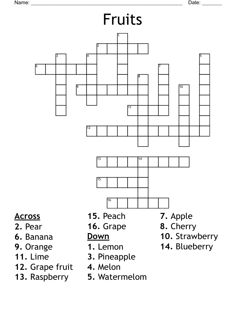 Fruits Crossword WordMint Fruits Crossword WordMint