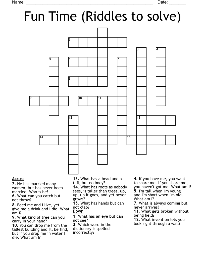 Fun Time Riddles To Solve Crossword WordMint Fun Time Riddles To Solve Crossword WordMint