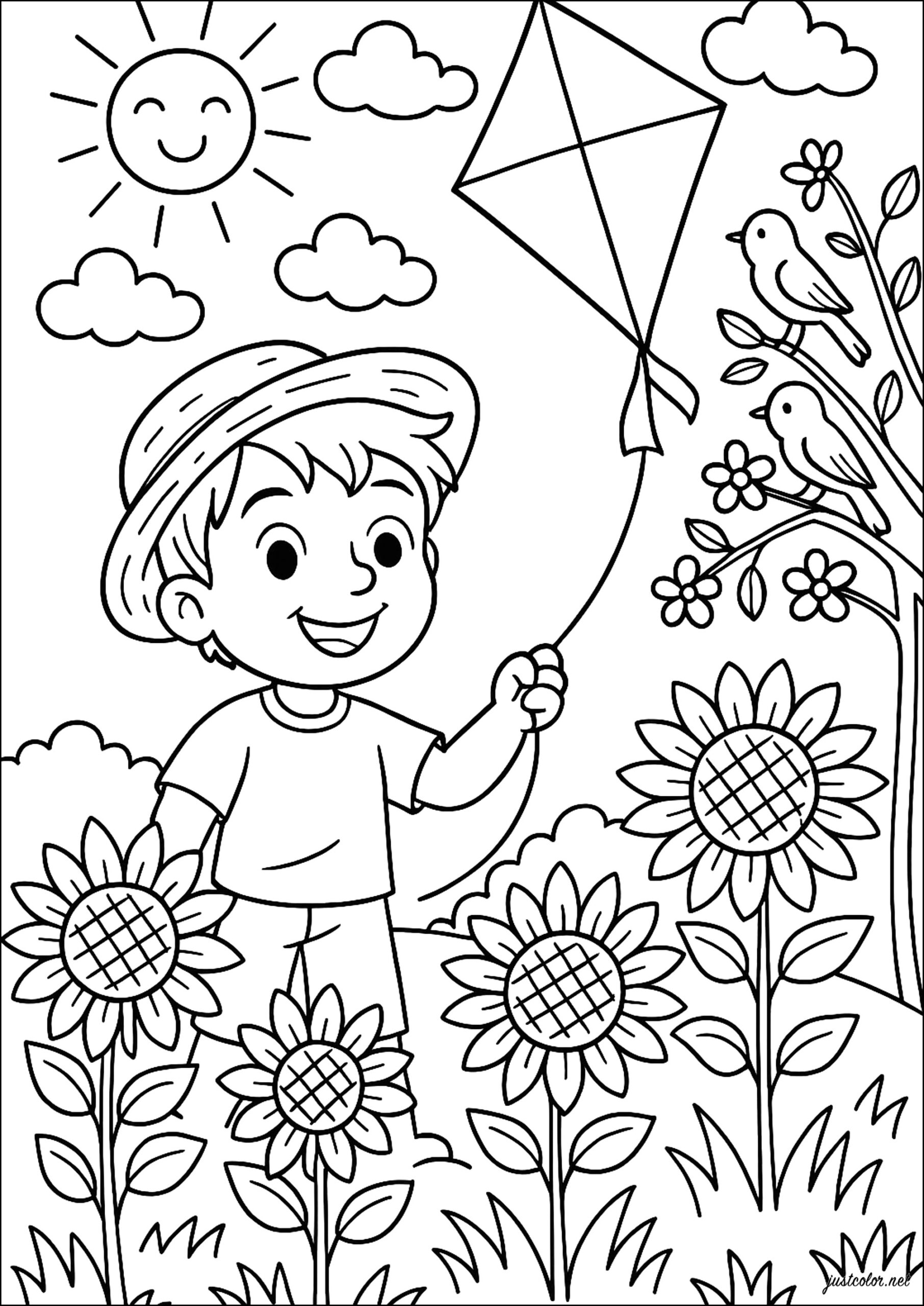 Fun With A Kite Summer Coloring Pages Fun With A Kite Summer Coloring Pages