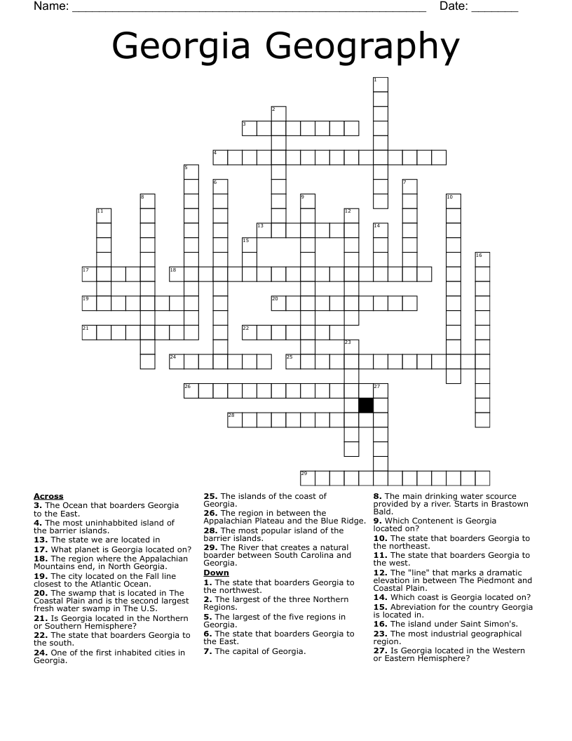 Georgia Geography Crossword WordMint Georgia Geography Crossword WordMint