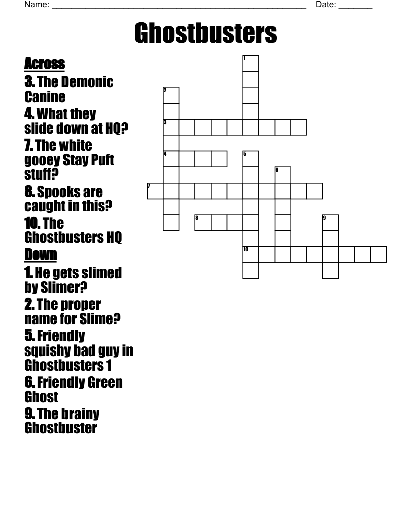 Ghostbusters Crossword WordMint Ghostbusters Crossword WordMint
