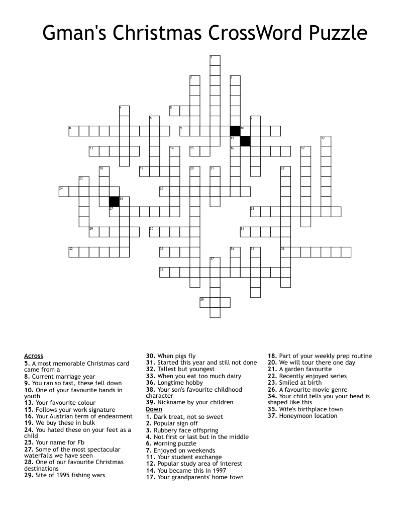 Gman s Christmas CrossWord Puzzle WordMint Gman s Christmas CrossWord Puzzle WordMint