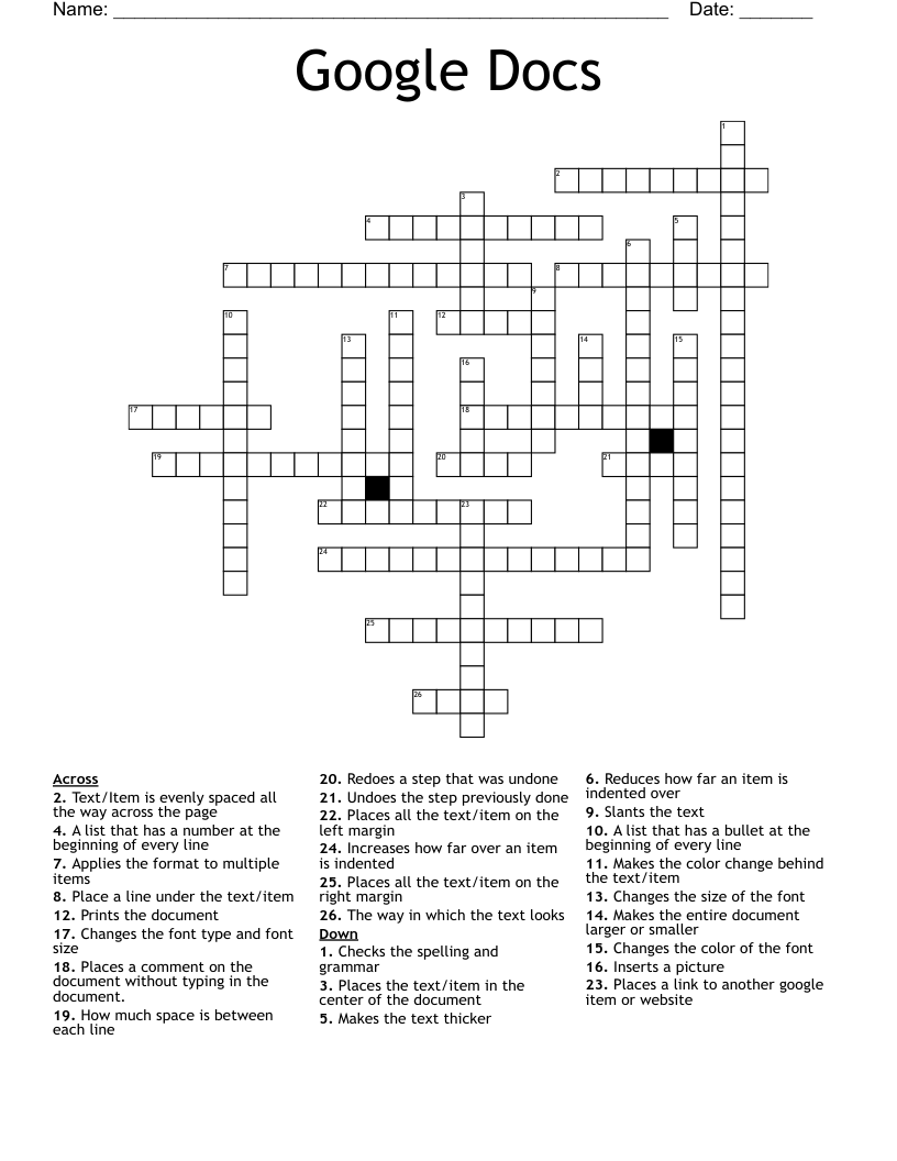 Google Docs Crossword WordMint