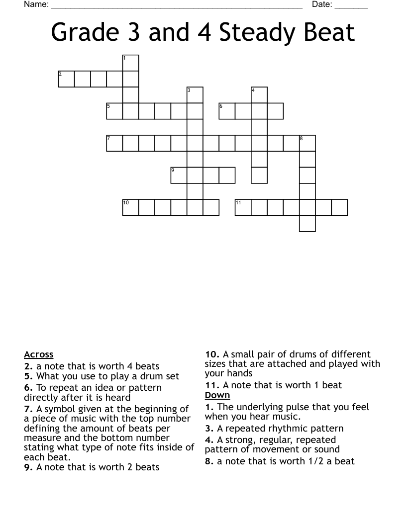 Grade 3 And 4 Steady Beat Crossword WordMint Grade 3 And 4 Steady Beat Crossword WordMint