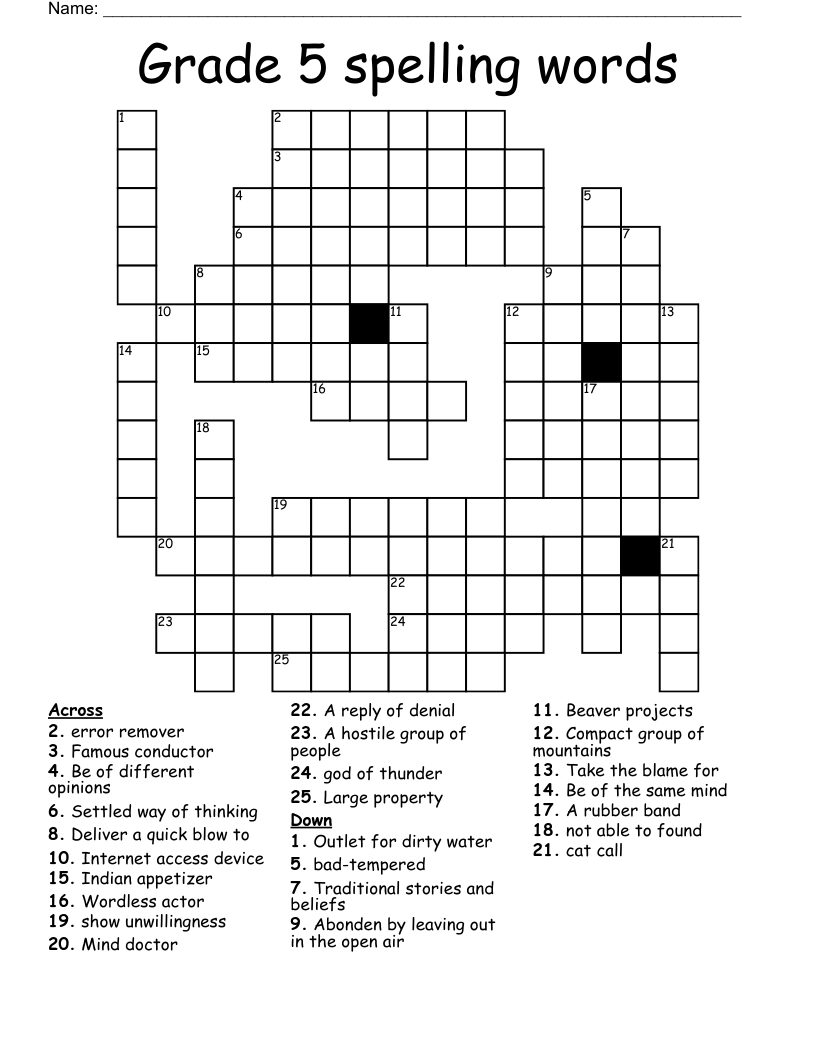 Grade 5 Spelling Words Crossword WordMint