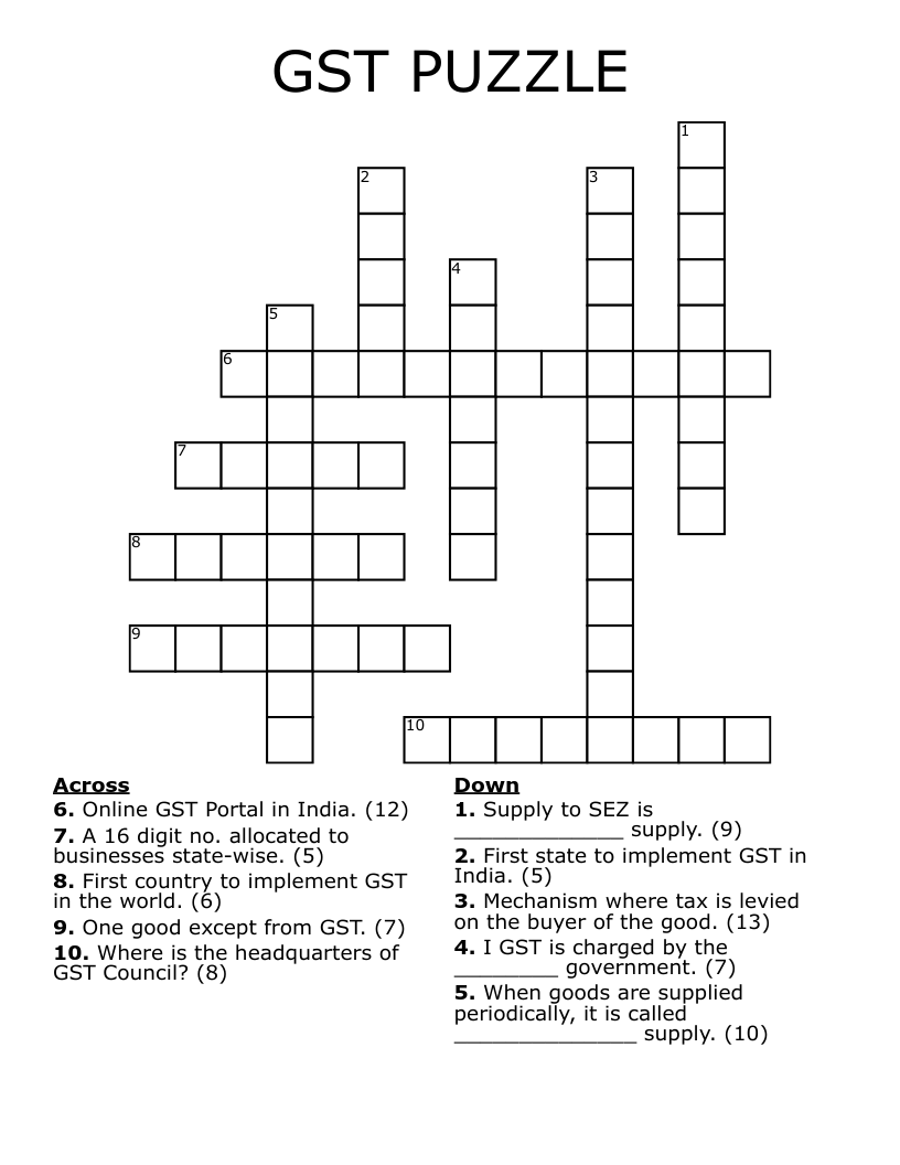 GST PUZZLE Crossword WordMint GST PUZZLE Crossword WordMint