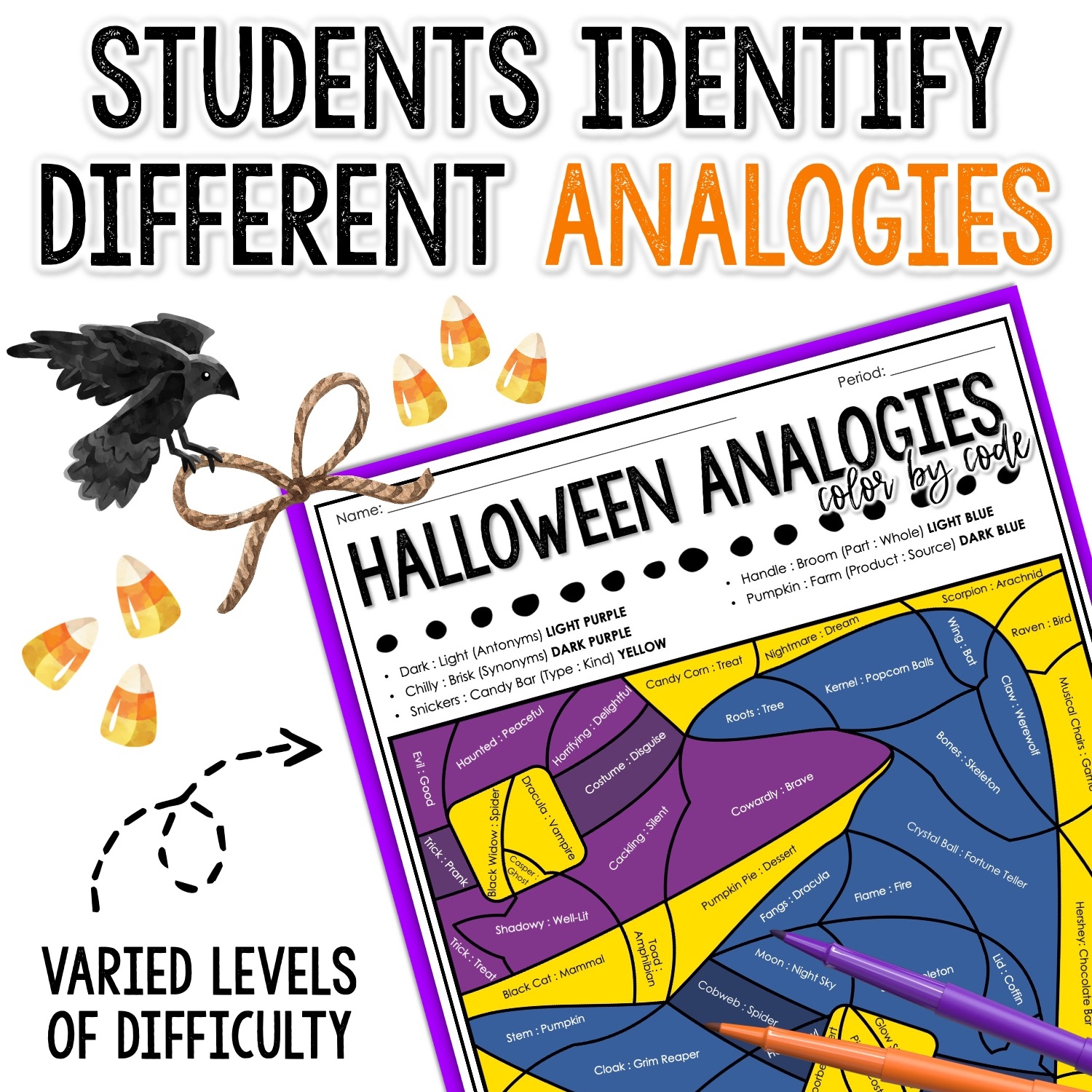 Halloween Color By Code Vocabulary Activities Word Analogies For Middle School Halloween Color By Code Vocabulary Activities Word Analogies For Middle School