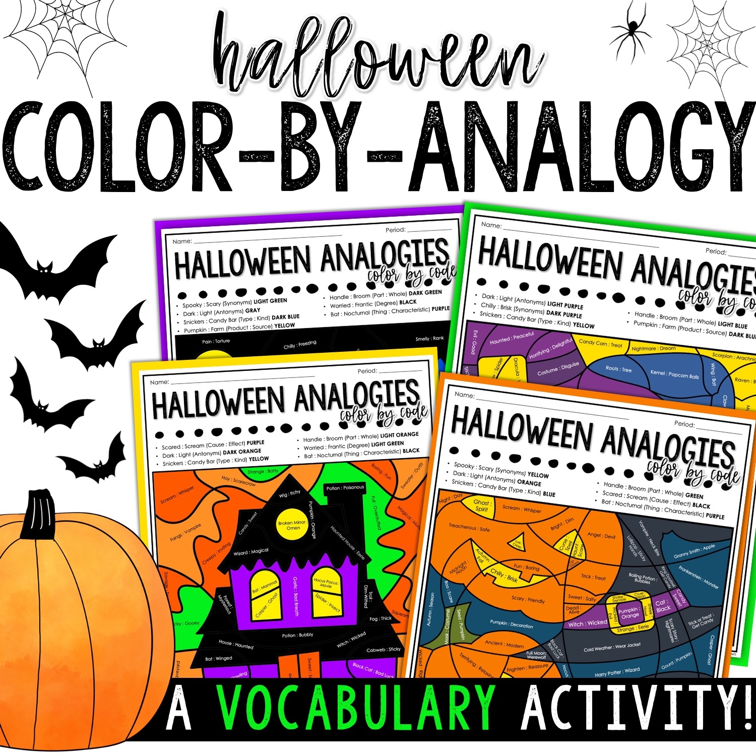 Halloween Color By Code Vocabulary Activities Word Analogies For Middle School Halloween Color By Code Vocabulary Activities Word Analogies For Middle School