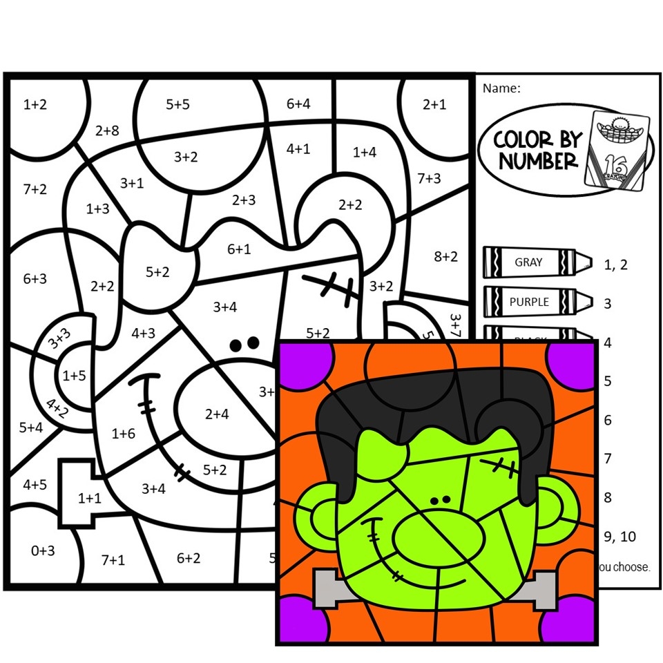 Halloween Color By Number Addition To 10 Halloween Color By Code Addition To 10 Halloween Coloring Pages Classful