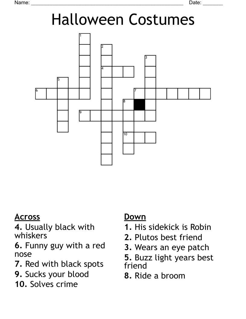 Halloween Costumes Crossword WordMint