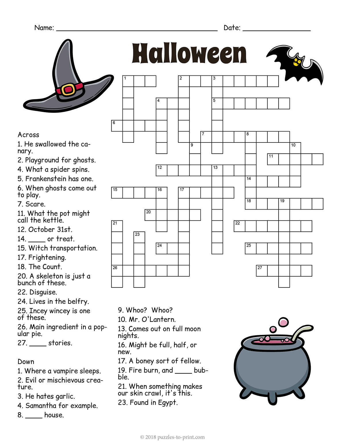 halloween crossword puzzle online