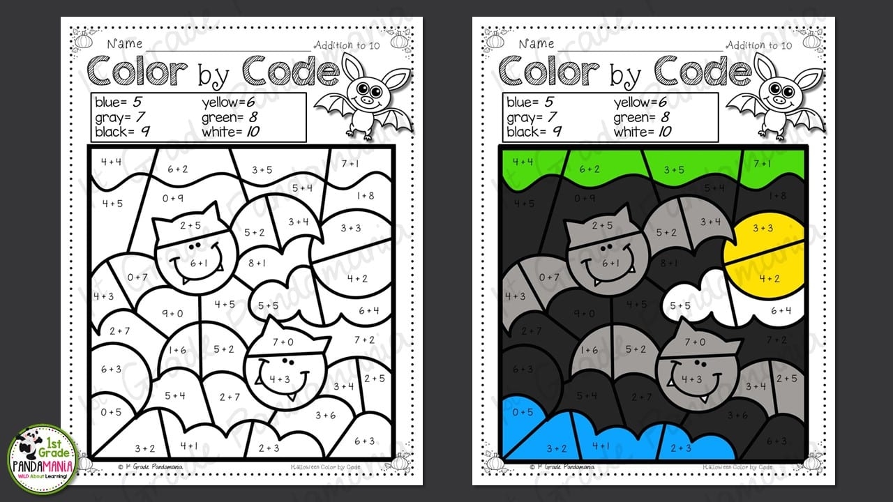 Halloween Math Color By Number Activities 1st Grade Pandamania Halloween Math Color By Number Activities 1st Grade Pandamania