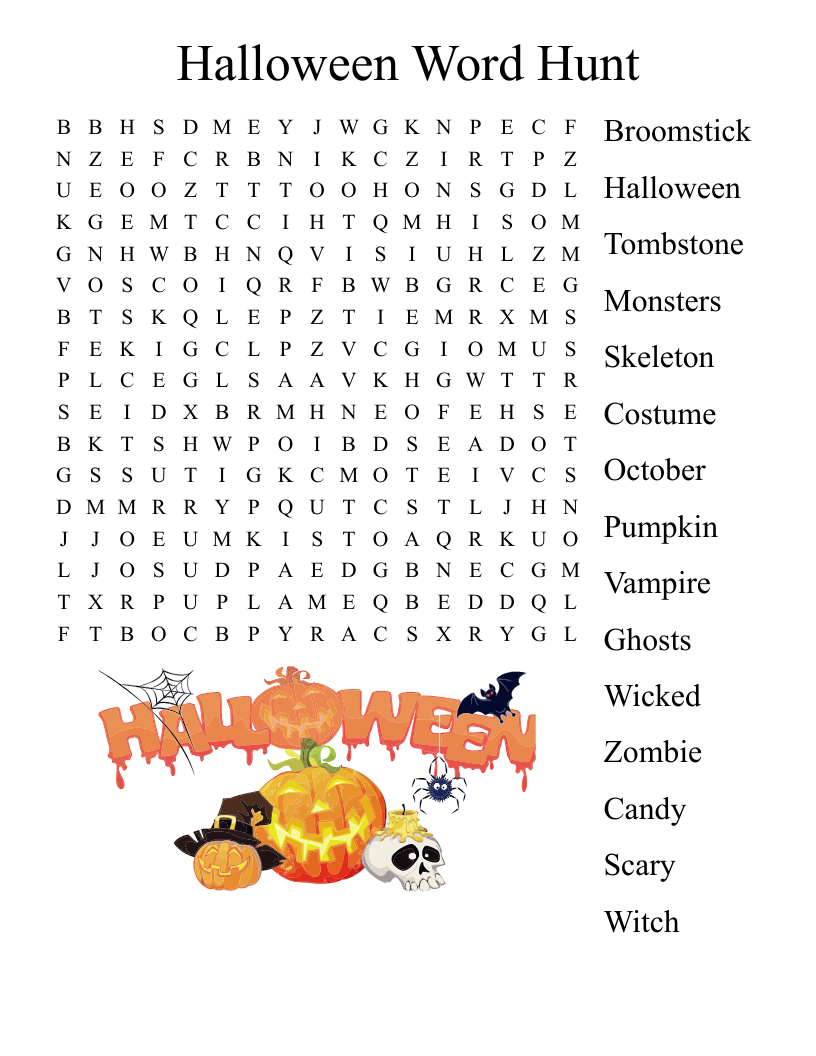 Halloween Word Hunt Word Search WordMint Halloween Word Hunt Word Search WordMint