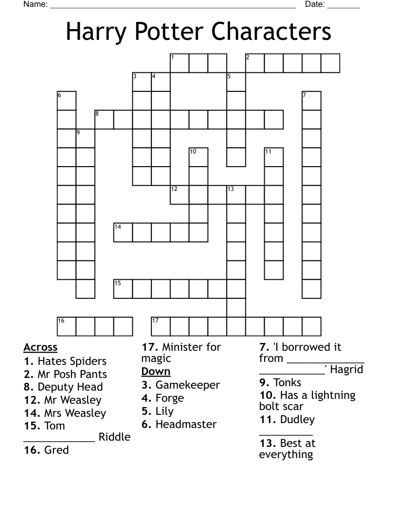 Harry Potter Characters Crossword WordMint Harry Potter Characters Crossword WordMint
