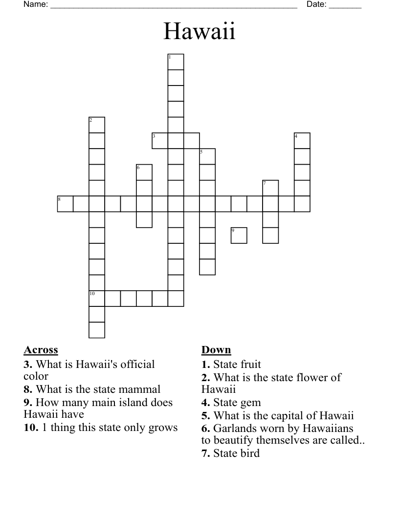 Hawaii Crossword WordMint Hawaii Crossword WordMint