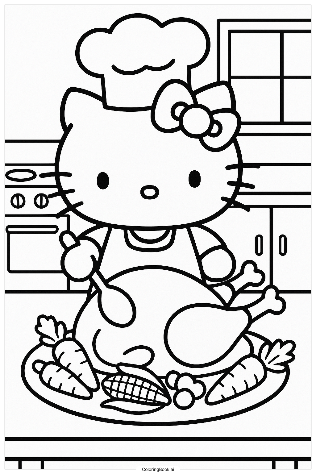 Hello Kitty Thanksgiving Cooking Dinner Coloring Page Free PDF PNG Printable Hello Kitty Thanksgiving Cooking Dinner Coloring Page Free PDF PNG Printable