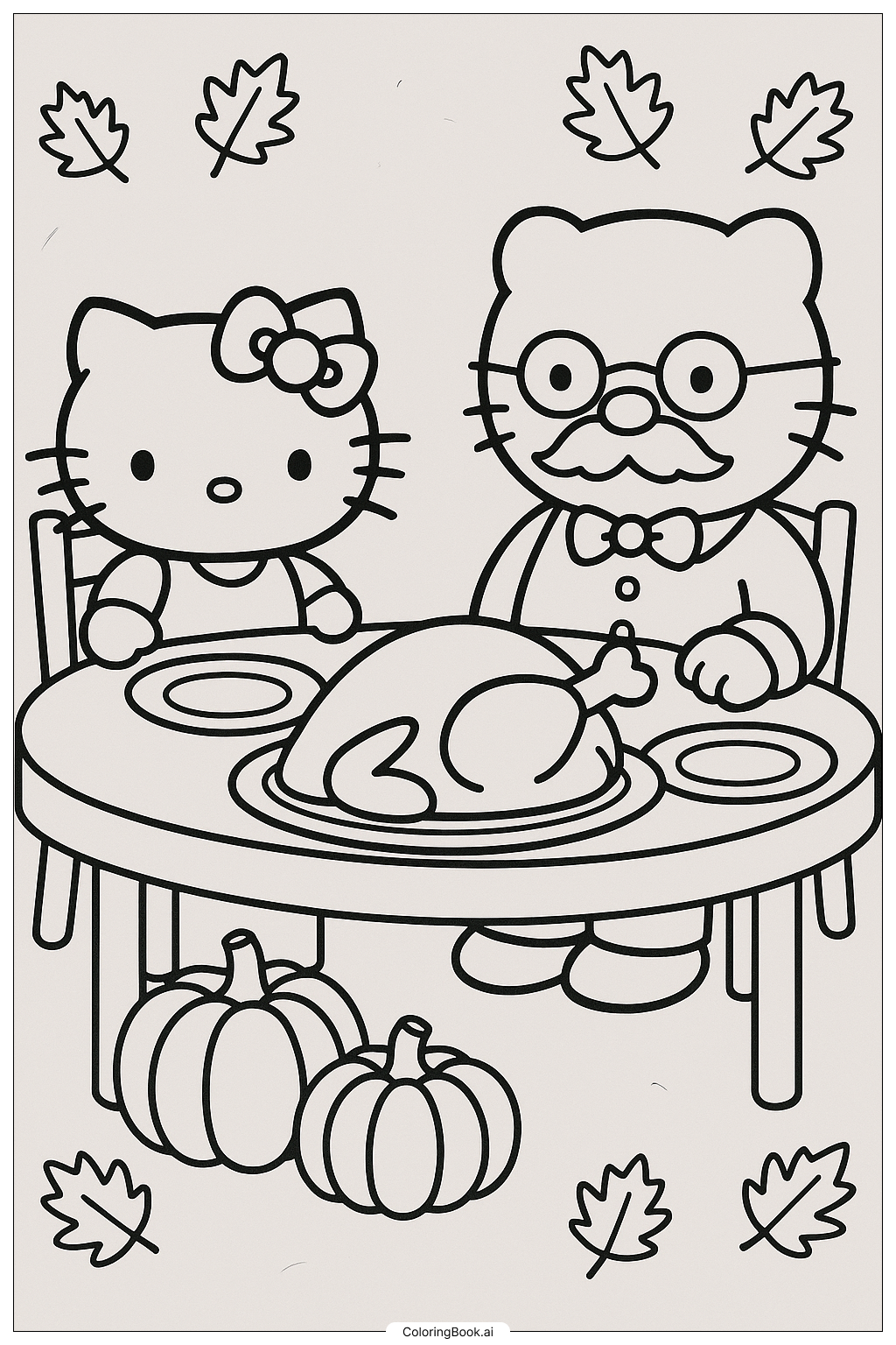 Hello Kitty Thanksgiving With Papa George Coloring Page Free PDF PNG Printable Hello Kitty Thanksgiving With Papa George Coloring Page Free PDF PNG Printable
